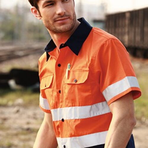 HI-VIS S/S COTTON DRILL SHIRT WITH TAPE  Thumbnail